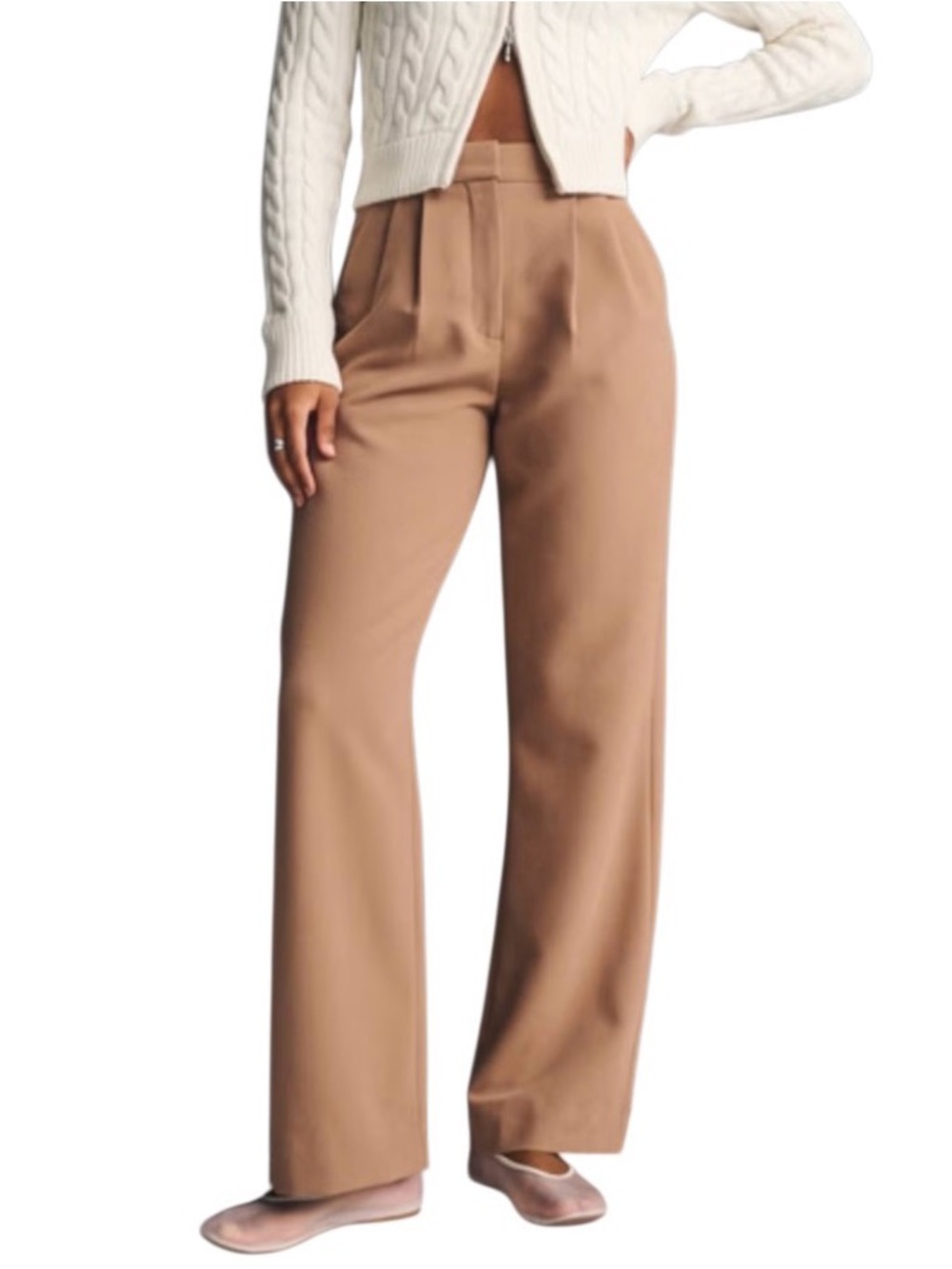 Abercrombie & Fitch Pants Size 28 Curve Love Sloane Tailored Wide Leg Tan